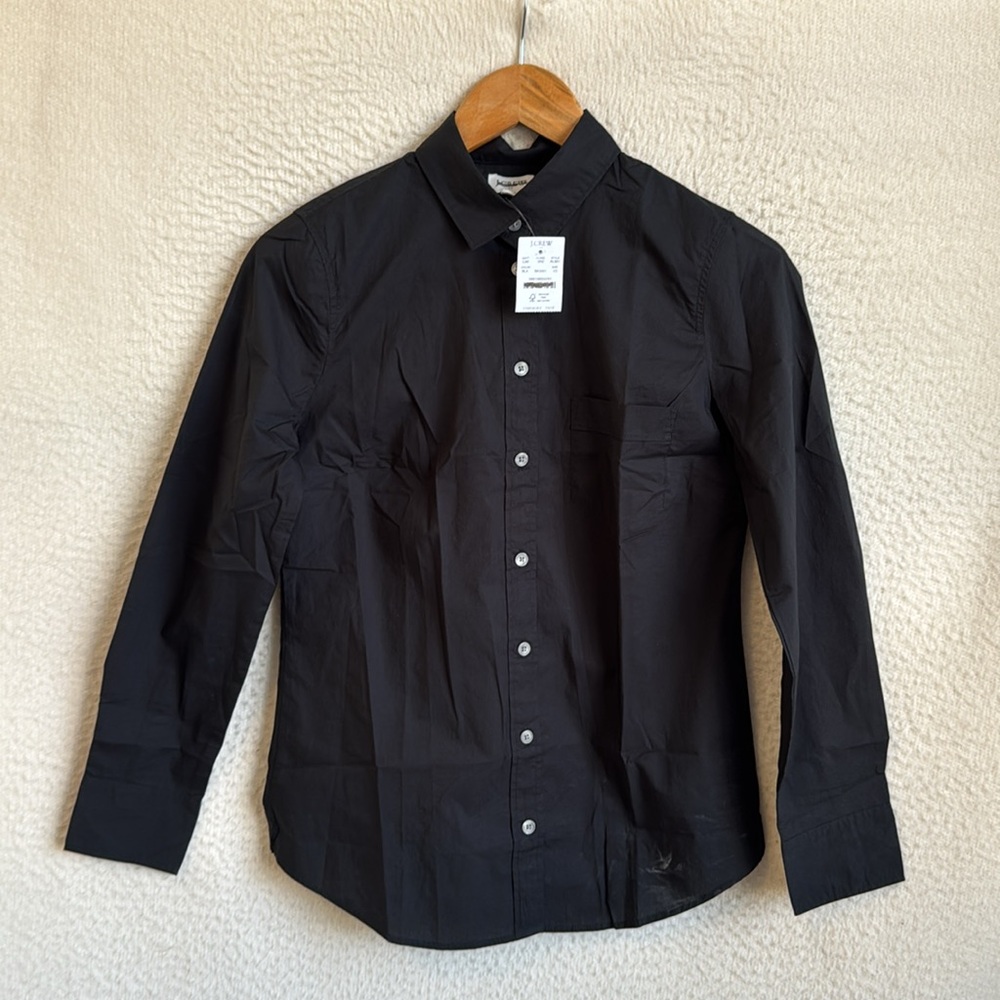 J Crew button-up cotton-blend poplin shirt in signature fit Womens XS Black